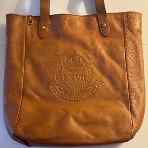 Ralph Lauren Brown Leather Tote with Embossed Crest Logo